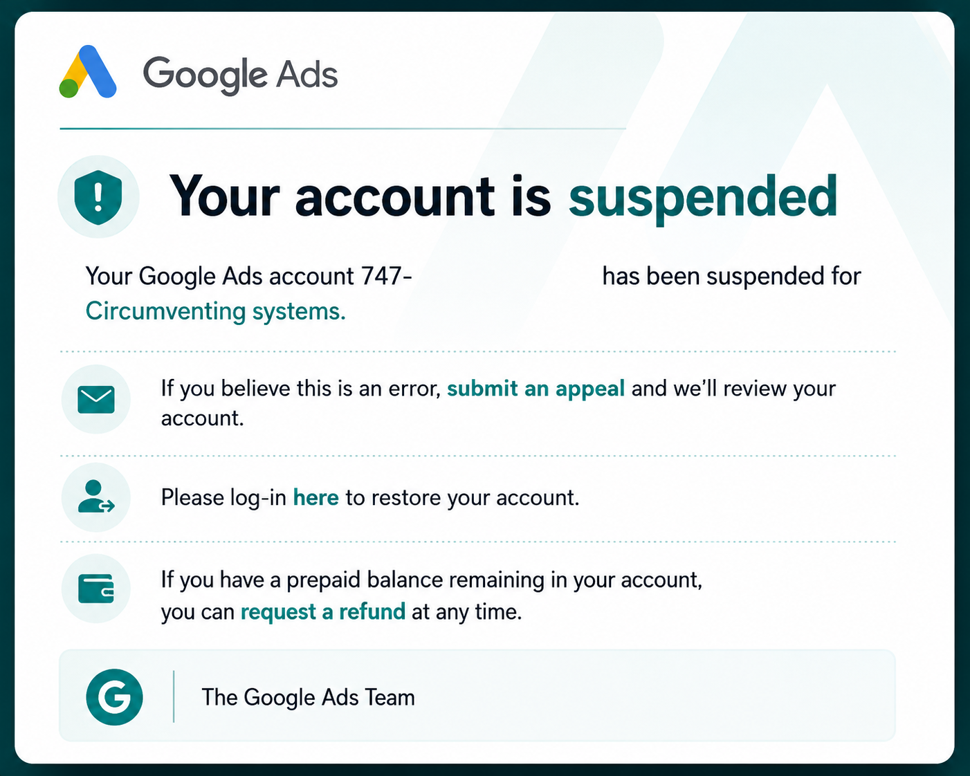 google ads account suspended